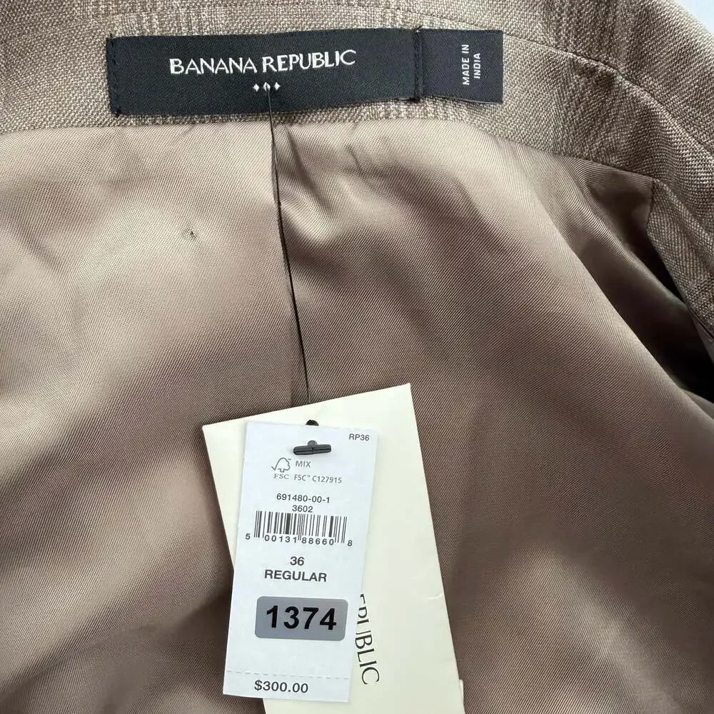 1374 Banana Republic Tailored Fit Plaid Suit Jacket Brown 36R